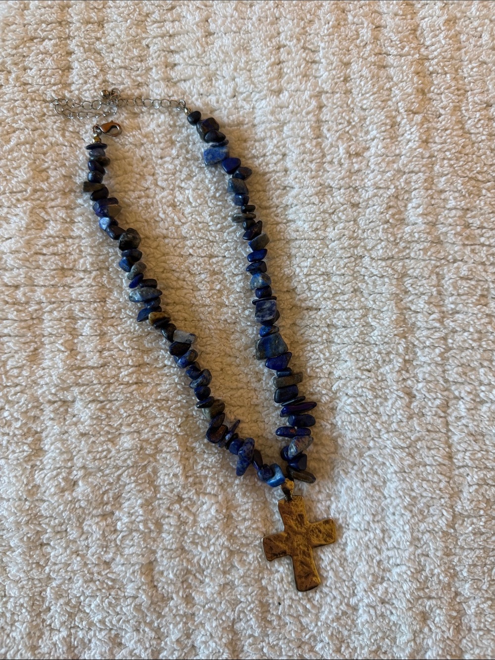 Free People Lapis Blue Chip Necklace with Brown Cross Pendant